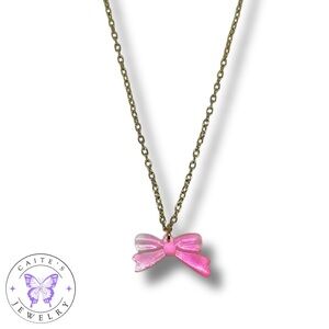 Handmade Gold Chain Necklace with a Pink Bow Charm